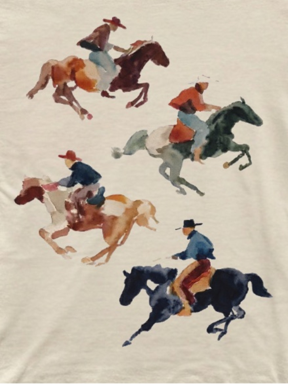 Cowboy Horses Western Watercolor Art Vintage White T-Shirt - Picture 2 of 6